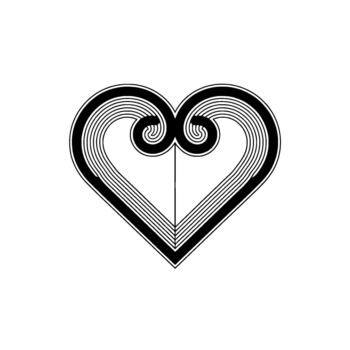 un estilizado corazón símbolo con intrincado concéntrico línea Arte formando un simétrico volutas modelo vector