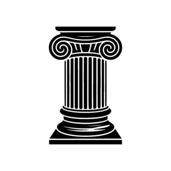 A stark silhouette of a classical Ionic column with distinctive volute capitals and fluted shaft isolated vector