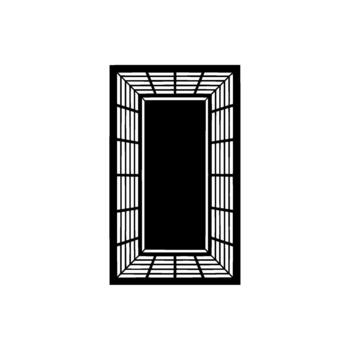 A stark minimalist open doorway with thin vertical and horizontal bars creating a perspective view vector