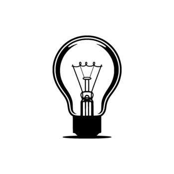 A stark silhouette of a classic incandescent light bulb with visible filament and base isolated vector