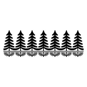 A continuous seamless pattern of stylized fir trees with detailed pine needles forming a border vector