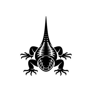 A striking silhouette of a spiny lizard in a top down view showcasing detailed scales and a sharp pointed tail isolated vector