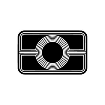 A stylized minimalist geometric abstract featuring concentric circles and parallel lines within a rounded rectangle vector