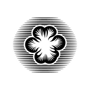 Minimalist art of a stylized four petal flower within a sunburst of parallel lines vector