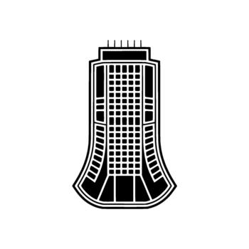 Stylized minimalist silhouette of a modern tall office building or cooling tower with segmented windows and a stepped base vector