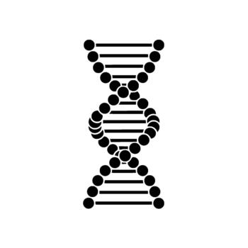 un negrita silueta de un doble hélice adn hebra con horizontal conectando barras y circular bases aislado vector