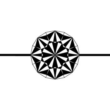 A striking geometric mandala in stark featuring sharp triangular facets radiating from a central point bisected by a clean horizontal line vector