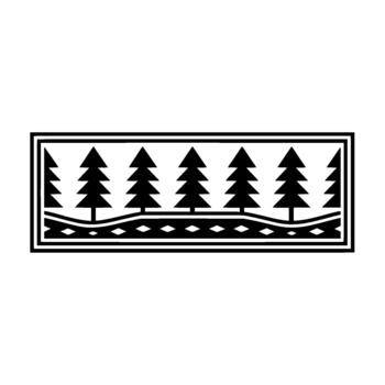 A monochrome of a stylized forest landscape featuring a row of identical evergreen trees vector