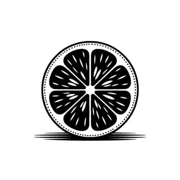 A stylized illustration of a citrus fruit slice with segmented pulp and dotted border vector