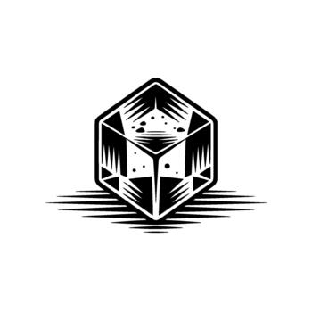 estilizado isométrica geométrico cubo con agudo angular facetas y radiante sombra líneas vector