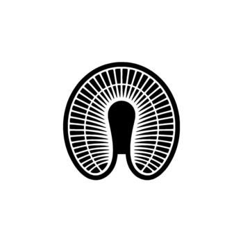 un rígido ilustración de un segmentario herradura o abierto herradura forma con radiante líneas y un central oscuro vacío representando un estilizado silueta o resumen formar vector