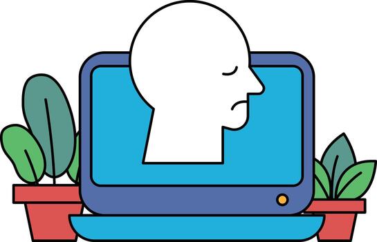 A man's head is drawn on a computer screen vector