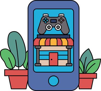 un célula teléfono con un juego controlador en eso vector