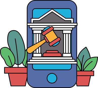 A cell phone with a hammer and a gavel on it vector