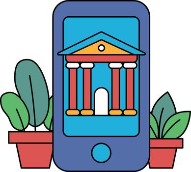 A phone with a building on it vector