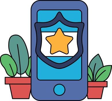 A cell phone with a star and shield on it vector