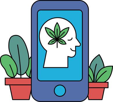A phone with a man's face on it and a leaf on his head vector