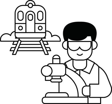 A man is wearing goggles and is operating a train vector