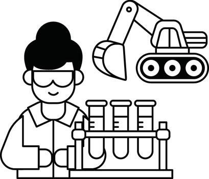 A man in a lab coat is working with a machine that looks like a large excavator vector