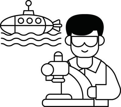 A man in a lab coat is operating a submarine vector