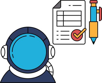 A man in a spacesuit is writing on a piece of paper vector