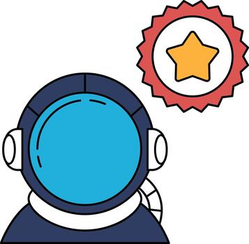 A man in a spacesuit is looking up at a star vector