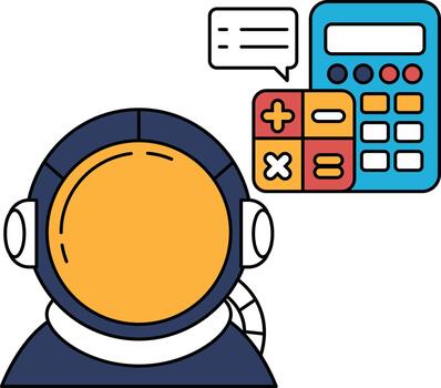 un hombre en un traje espacial es vistiendo auriculares y mirando a un calculadora vector