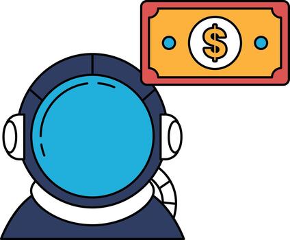 A man in a spacesuit is holding a dollar bill vector