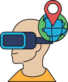 un hombre vistiendo un virtual realidad auriculares con un globo en el antecedentes vector