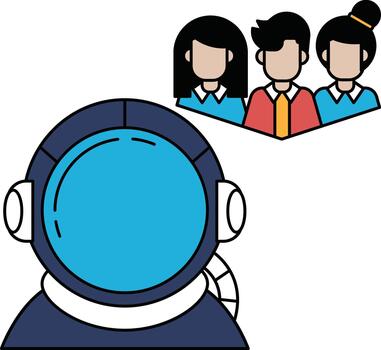 A man in a spacesuit is looking at a group of people vector