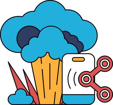 un dibujo de un célula teléfono y un par de tijeras con un nube en el antecedentes vector