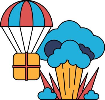 un negro y blanco dibujo de un grande globo con un caja en parte superior de eso vector