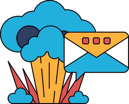 un blanco y negro dibujo de un nube con un grande explosión en el medio vector