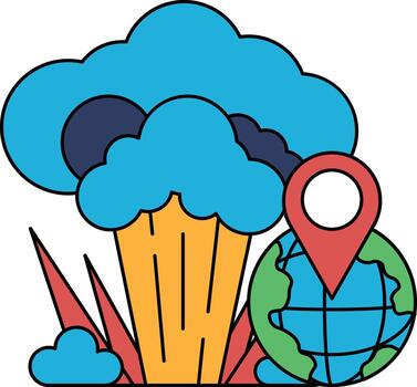 A black and white drawing of a cloud with a map of the world and a globe vector