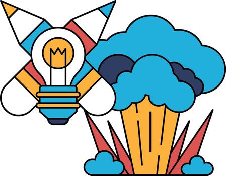 A rocket is flying through the sky with a light bulb in its nose vector