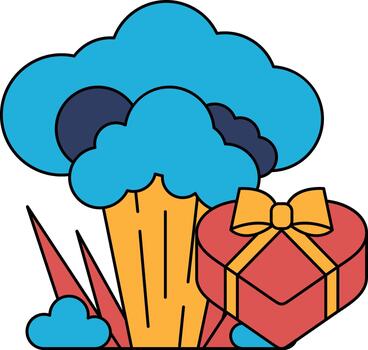 A drawing of a cloud with a heart and a box with a bow on it vector