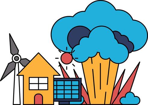 un casa y un molino son mostrado en frente de un nube vector