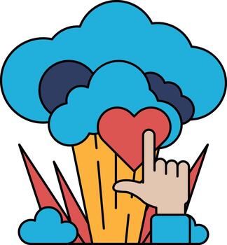 A hand pointing to a heart in the middle of a cloud vector