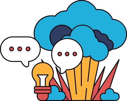 A drawing of a light bulb with two speech bubbles above it vector