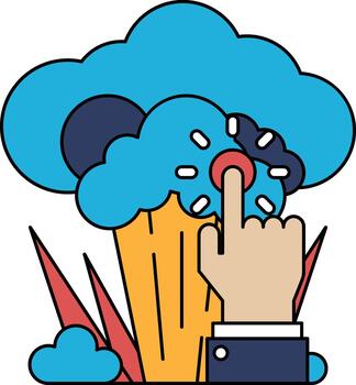 un mano señalando a un nube con un brócoli en el antecedentes vector