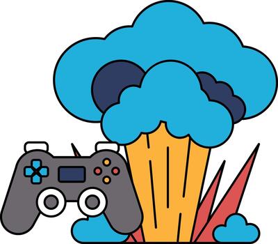 un negro y blanco dibujo de un juego controlador y un nube de fumar vector