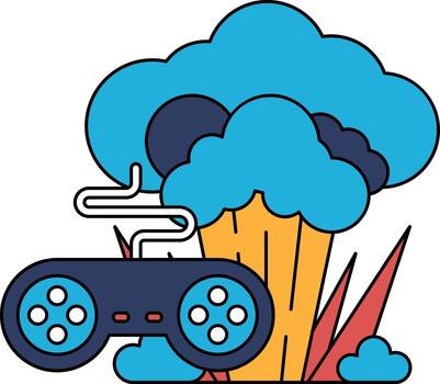 un negro y blanco dibujo de un controlador con un nube en el antecedentes vector