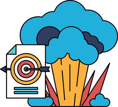 un negro y blanco dibujo de un nube con un objetivo en el medio vector