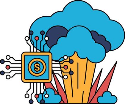 A black and white drawing of a computer chip with a dollar sign on it vector