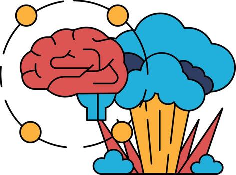 A brain is surrounded by clouds and a tree vector