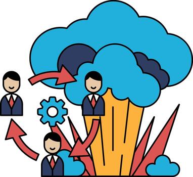 Tres hombres son en pie en frente de un nube vector