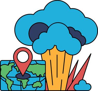 A map of the world is shown with a large cloud of smoke in the background vector