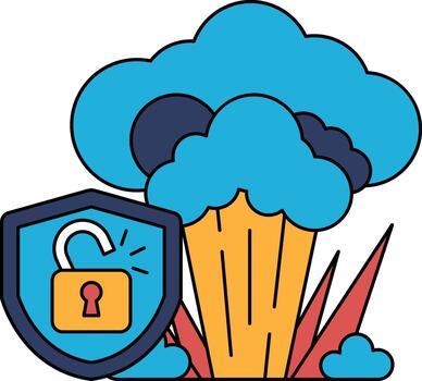 un negro y blanco dibujo de un nube con un bloquear en eso vector