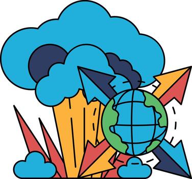 un negro y blanco dibujo de un planeta con un grande explosión en el antecedentes vector