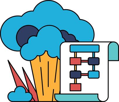 A drawing of broccoli and a piece of paper with a diagram on it vector